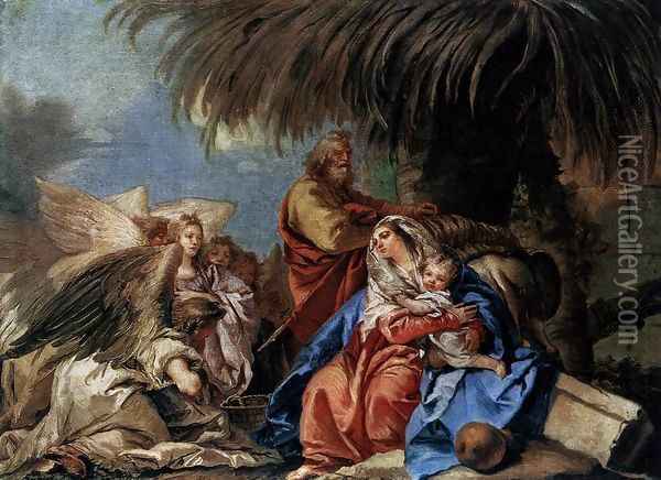 The Rest on the Flight to Egypt Oil Painting - Giovanni Domenico Tiepolo