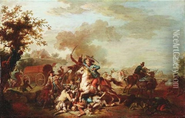 Husarenuberfall Auf Einen Konvoi Oil Painting - Johann Conrad Seekatz