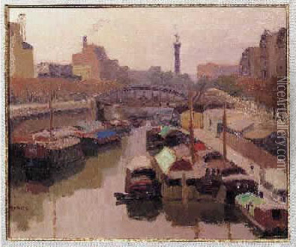 Canal Saint-martin A Paris Oil Painting - Jules Emile Zingg