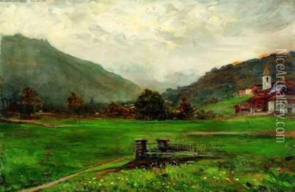 Vallata Montana E Paese Oil Painting - Giovanni Giani