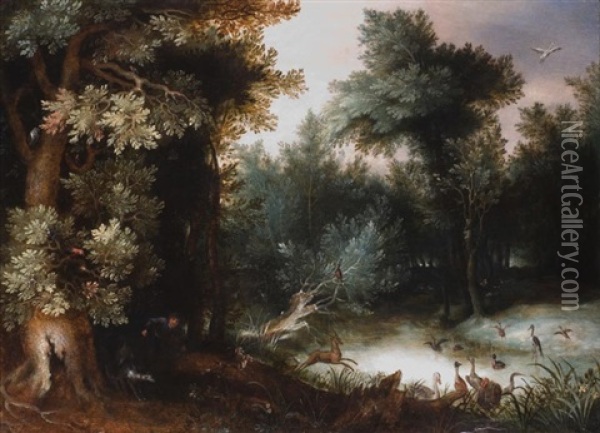 Tiere Im Wald Oil Painting - Gillis Van Coninxloo III