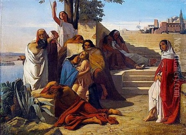 Les Juifs Pleurant Devant Les Remparts De Babylone Oil Painting - Ernest Auguste Gendron