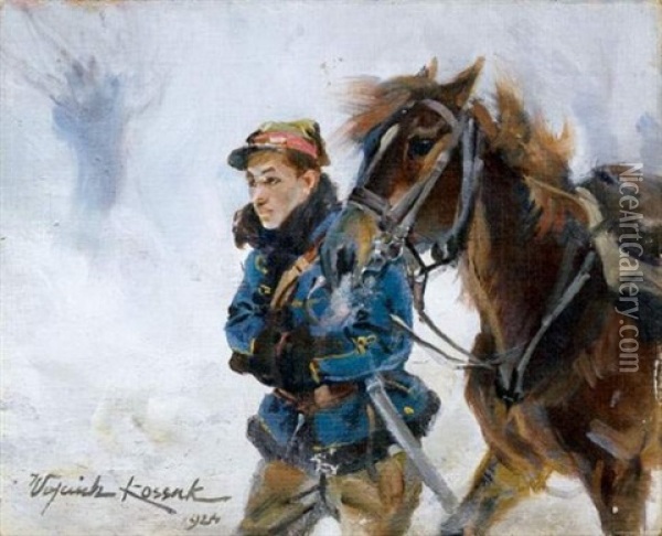 Le Cavalier Dans La Neige Oil Painting - Woiciech (Aldabert) Ritter von Kossak