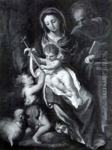 The Holy Family With The Infant Saint John The Baptist Oil Painting - Anton Maria Piola