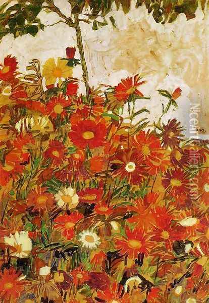 Field Of Flowers Oil Painting - Egon Schiele