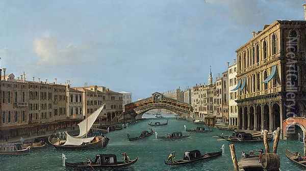 View of the Grand Canal from the South, the Palazzo Foscari to the right and the Rialto Bridge beyond Oil Painting - (Giovanni Antonio Canal) Canaletto