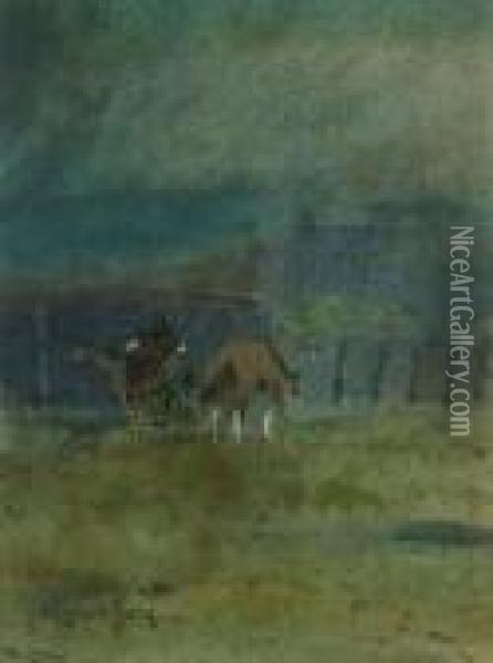 Horses At A Corral Oil Painting - Carl Oscar Borg