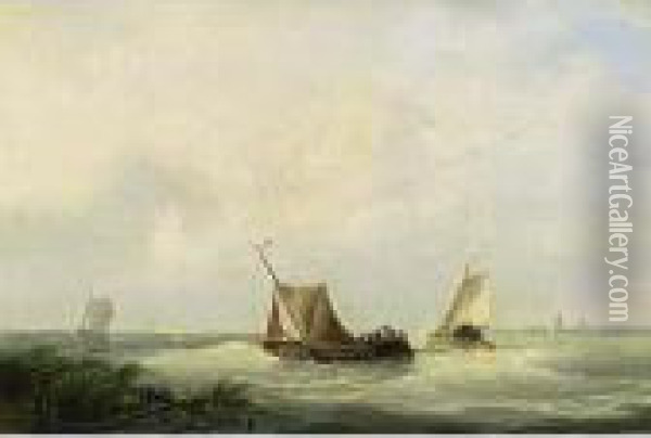 Sailing Vessels Off The Coast Oil Painting - Nicolaas Riegen