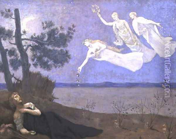 The Dream In his sleep he saw Love, Glory and Wealth appear to him, 1883 Oil Painting - Pierre-Cecile Puvis De Chavannes