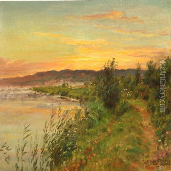 Evening Atmosphere At Gudenaen Stream Oil Painting - Gabriel Oluf Jensen