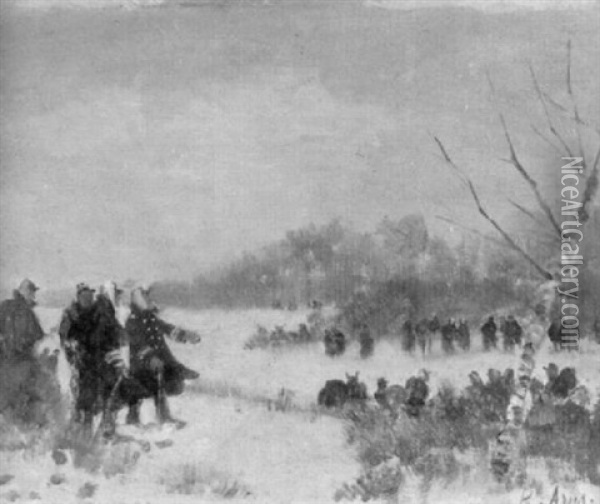 Soldaten In Verschneiter Landschaft Oil Painting - Louis Raoul Arus