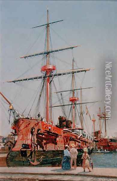 Building of the Battleship Admiral Kornilov in Brittany Oil Painting - Nikolai Nikolaevich Gritsenko