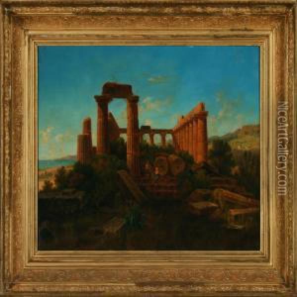 A View Of Theruins From The Junos Temple At Gigenti At Sicily Oil Painting - Gustaf-Wilhelm Palm