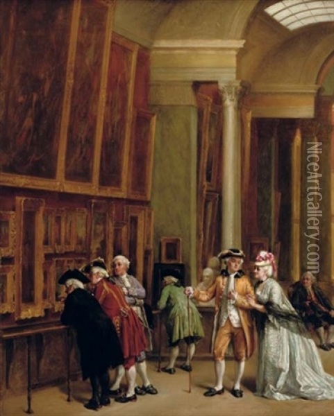 An Elegant Company In The Louvre, Paris Oil Painting - Leon Marie Constant Dansaert