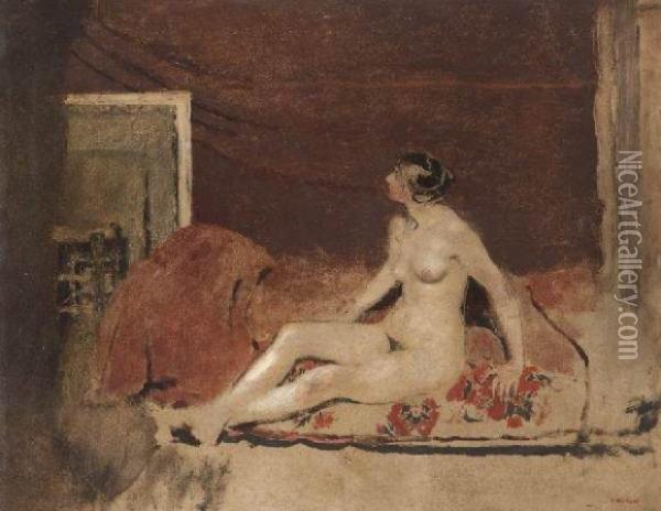 Nu Sur Une Couverture A Fleurs Rouges Oil Painting - Jean-Edouard Vuillard