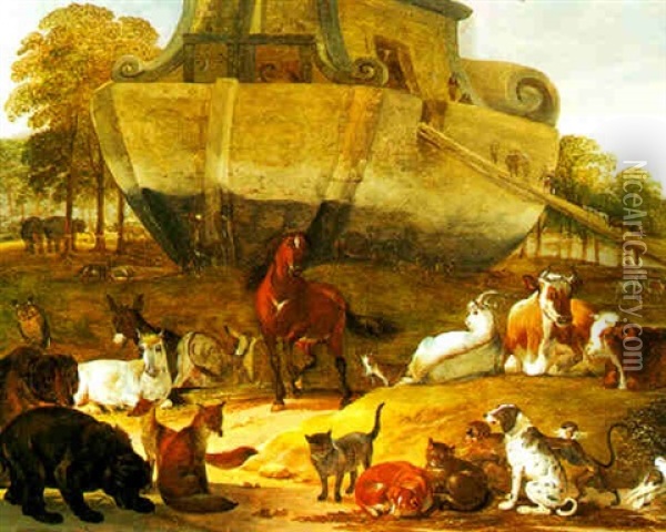 Noah And The Amimals With The Ark Oil Painting - Cornelis Saftleven