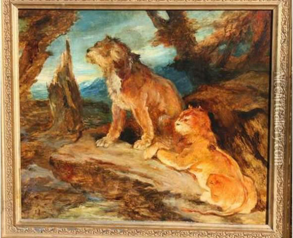 D Apres Les Felins Oil Painting - Eugene Delacroix