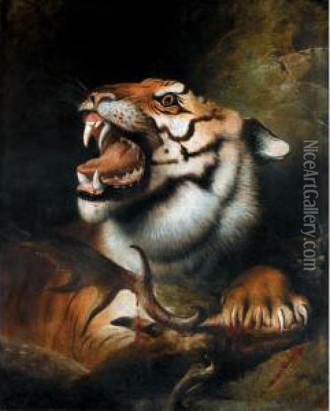A Tiger With Its Kill Oil Painting - Henry Barraud