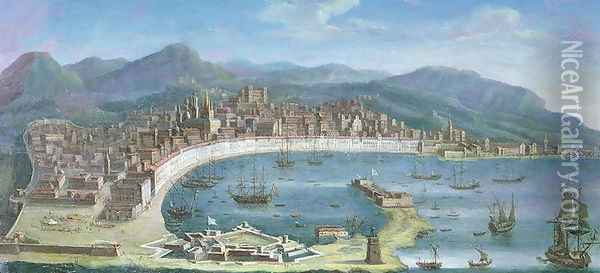 Messina - a Panoramic View of the Port Oil Painting - Juan Ruiz Melgarejo