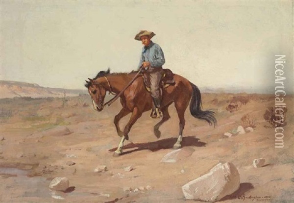 California Cowboy Oil Painting - Gutzon (John-Gutzon-Mothe) Borglum