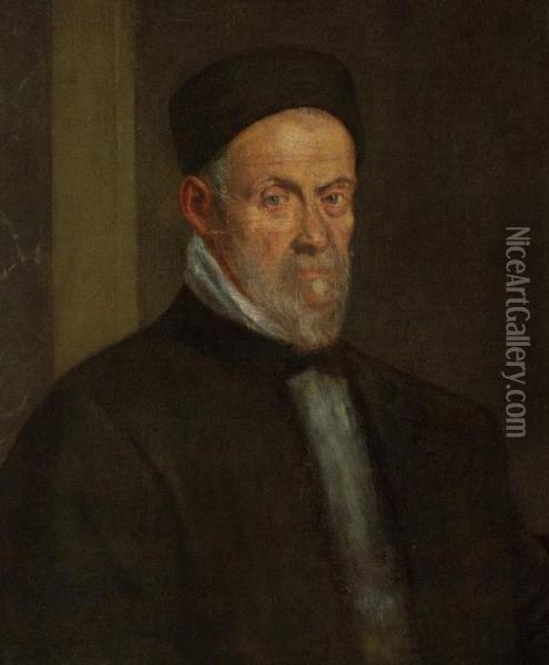 A Portrait Of A Gentleman, Bust-length Oil Painting - Tiziano Vecellio (Titian)