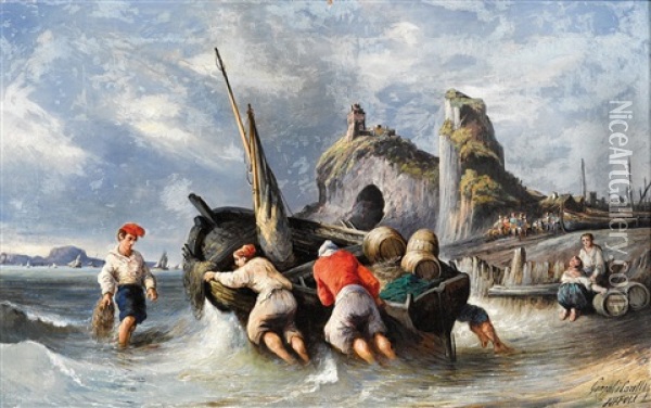 Setting Off To Fish Oil Painting - Consalvo Carelli