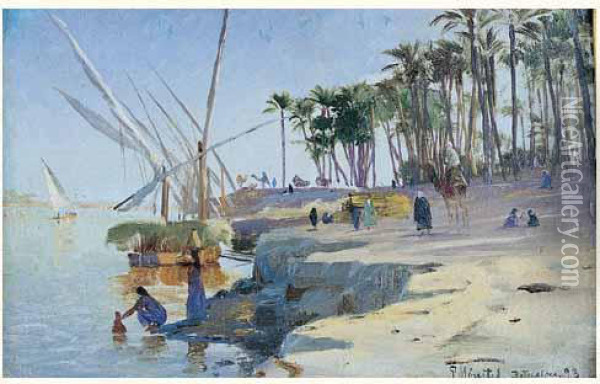 Sur Les Bords Du Nil Oil Painting - Peder Mork Monsted