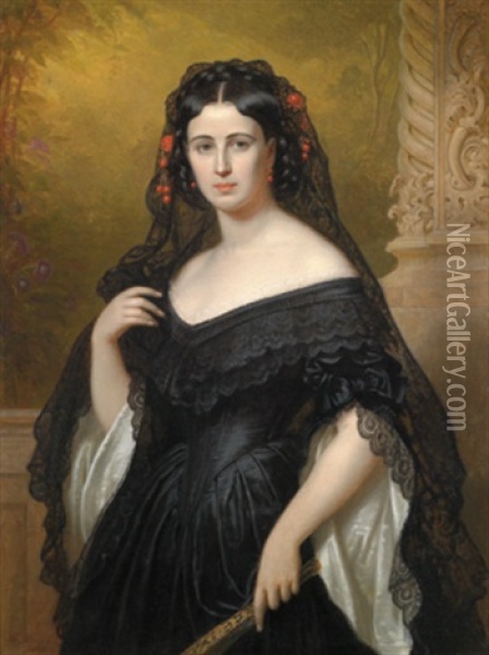 Portrait Der Schauspielerin Henriette Mendel (darmstadt Munchen) Oil Painting - Friedrich Durck