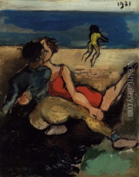 Strandparti Med Elskende Par Oil Painting - Francis Gruber