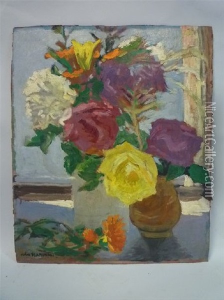 Le Bouquet Devant La Fenetre Oil Painting - Jules Leon Flandrin