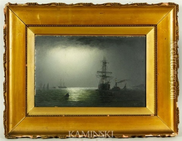Moonlit Harbor Oil Painting - William Adolphus Knell