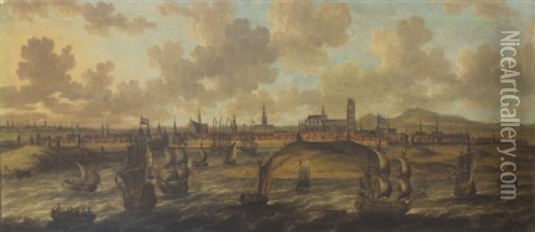 Vue De Venise - Vue D'amsterdam - Vue De Malte (3 Works) Oil Painting - Peter van den Velde