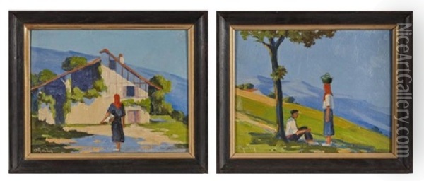 Couple Basques Et Retour A La Ferme Oil Painting - Hippolyte Marius Galy