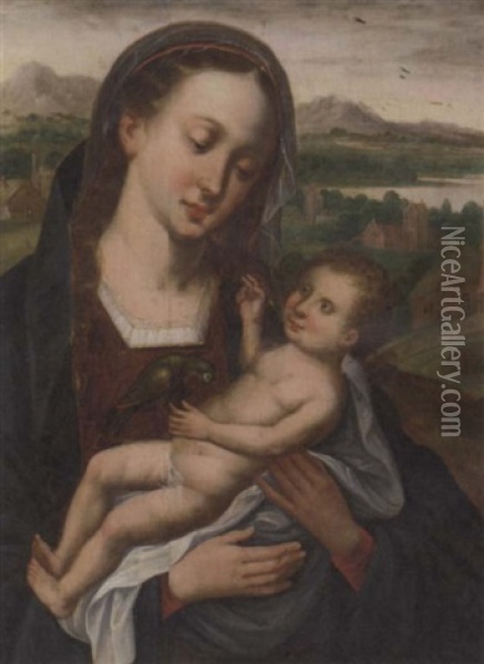 The Virgin And Child With A Parrot Oil Painting -  Master of the Parrot