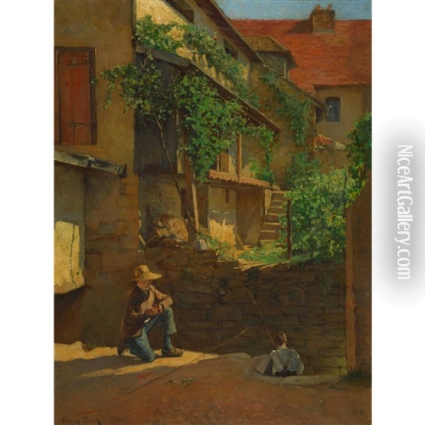 Die Zwei Jugendlichen Angler Oil Painting - Edmond Picard