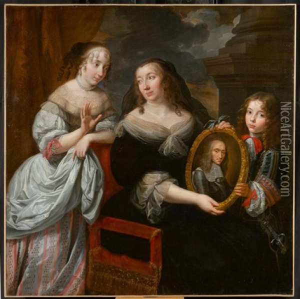 Maria De Medici Zeigt Zwei Ihrer Kinder Das Portrait Ihres Verstorbenen Gatten Konig Henri Ii Oil Painting - Claude Lefebvre