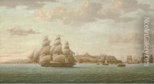 Captain Lord Cochrane's Frigate Pallas Leaving Oil Painting - Thomas Buttersworth