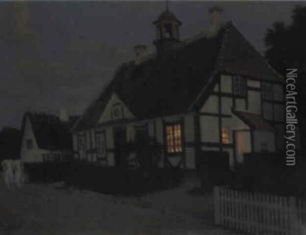 Den Gamle Skole I Troense Oil Painting - Harald Slott-Moller
