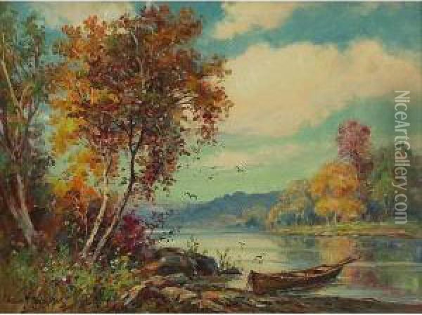 Lake In Autumn Oil Painting - George F. Schultz