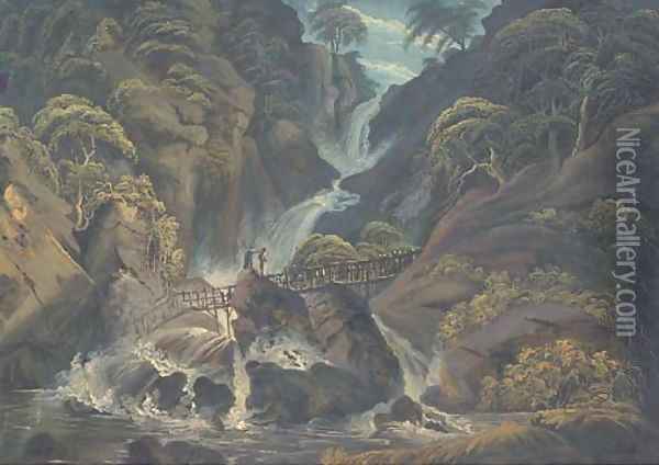 Gobray Falls, Wales Oil Painting - Thomas Walmsley