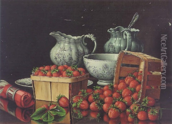 Baskets Of Strawberries Oil Painting - Levi Wells Prentice