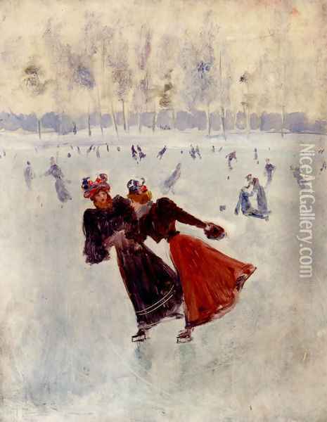 Women Skating Oil Painting - Jean-Georges Beraud