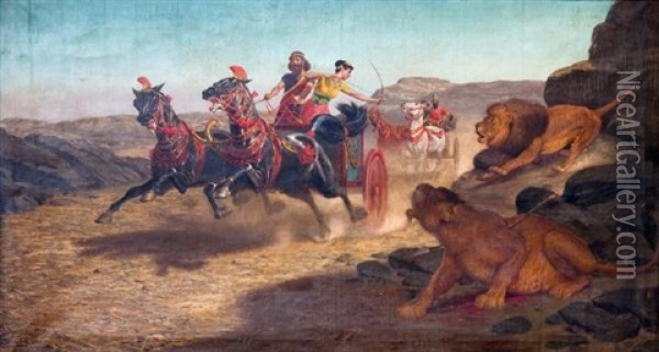 Sardanapale Et Assur-sharrat Chassant Le Lion Oil Painting - John Alexander Harington Bird