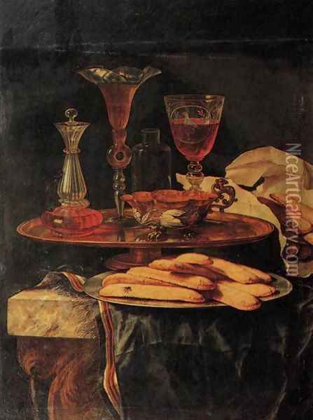 Still-Life with Crystal Glasses and Sponge-Cakes Oil Painting - Christian Berentz