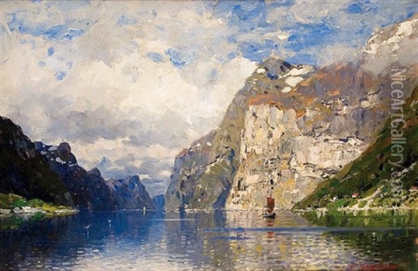 Fjord Oil Painting - Georg Anton Rasmussen