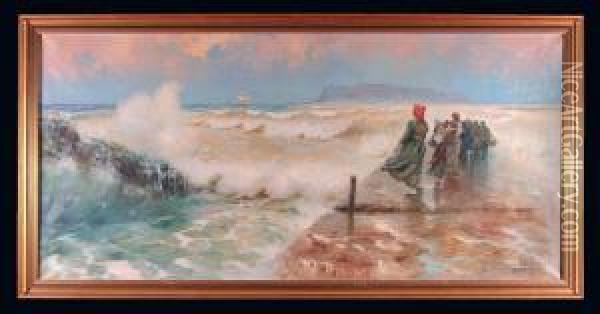 Kobiety Nad Brzegiem Morza, 1912 R. Oil Painting - Erminio Kremp