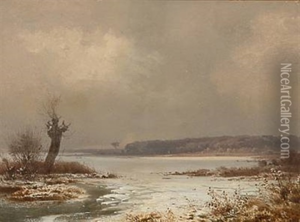 Coastal Scene Covered In Snow Oil Painting - Frederik Niels Martin Rohde