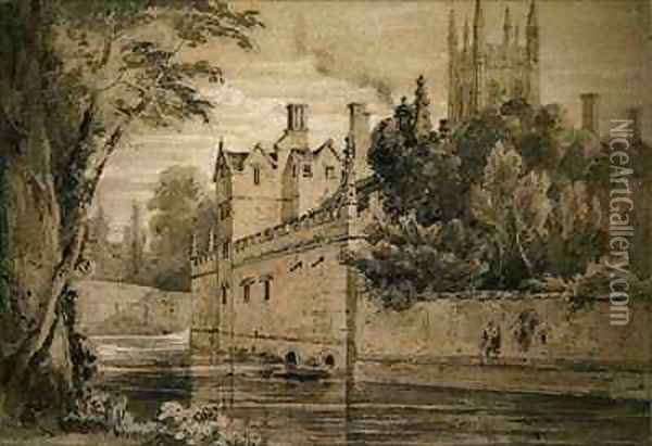Magdalen College A View on the Cherwell looking towards the Bridge Oil Painting - Henry Edridge