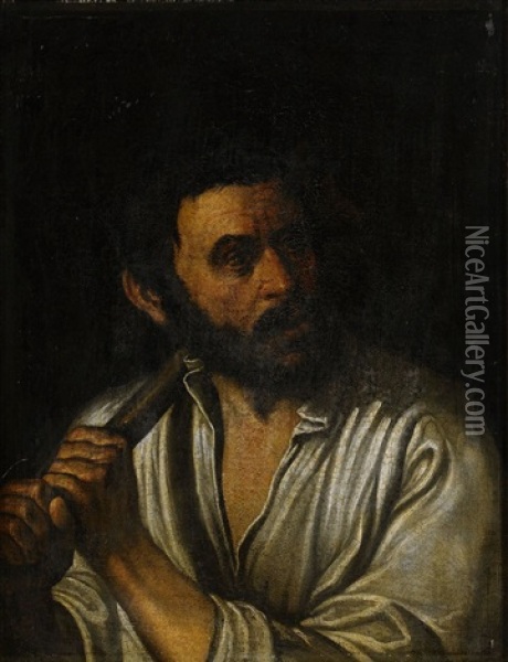 Man Med Yxa Oil Painting - Giovanni Girolamo (da Brescia) Savoldo