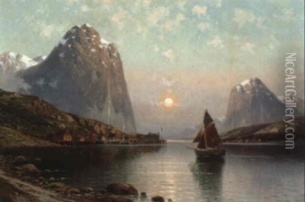 Bergsee Mit Segelbooten Oil Painting - Joseph Nikolaus Butler